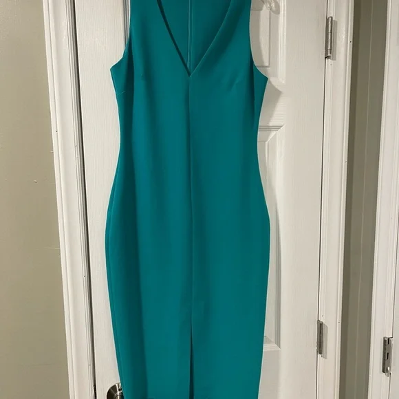 Likely Blue Sleeveless V-Neck Sheath Midi Dress - Picture 2 of 8